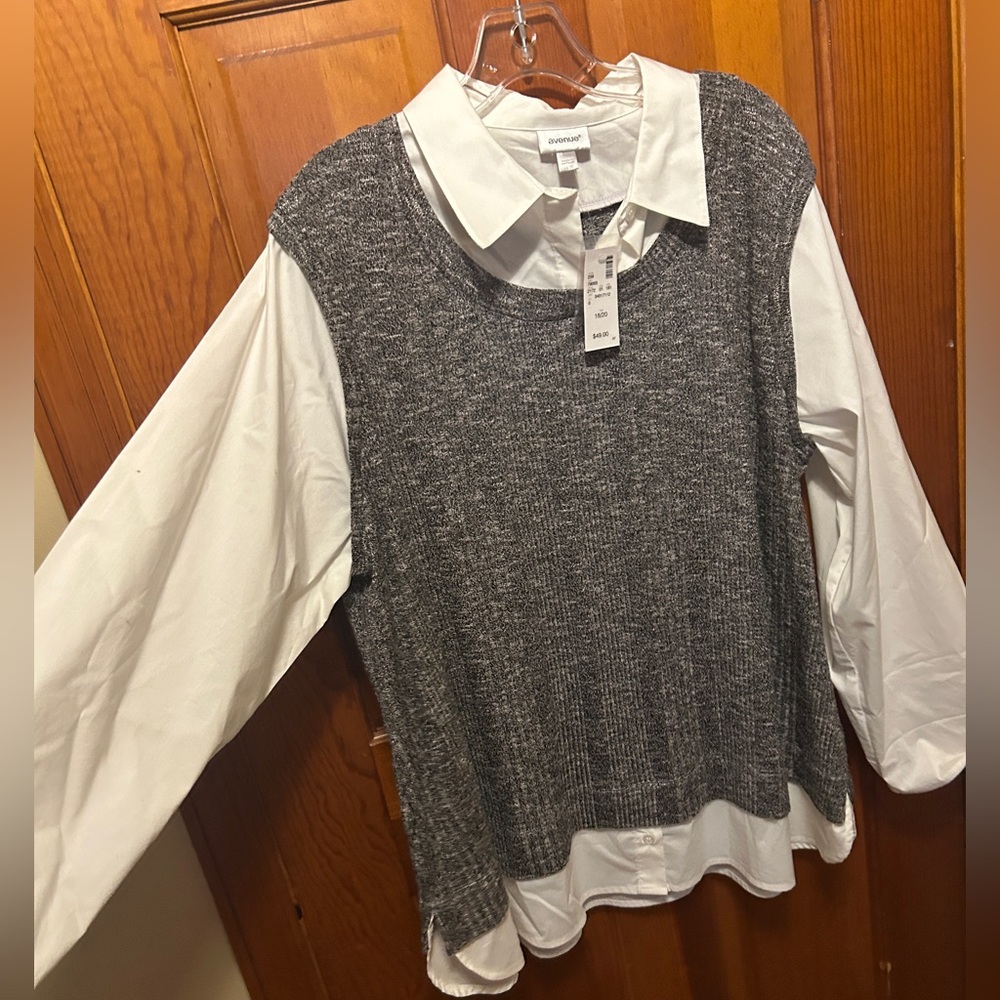Avenue Gray and White Layered Top 18/20 - Picture 2 of 4